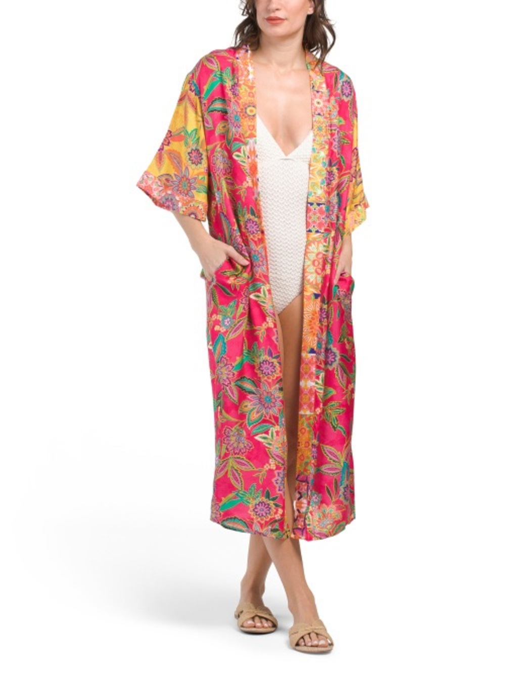 Johnny Was Vibrant Pink and Yellow Floral Duster Kimono. Brand New.